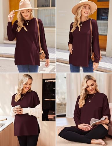 Ekouaer 3 Packs Maternity Shirts Split Side Pregnancy Workout Tops - color: 3pcs- Black + Burgundy Red + Army Green, size: Medium