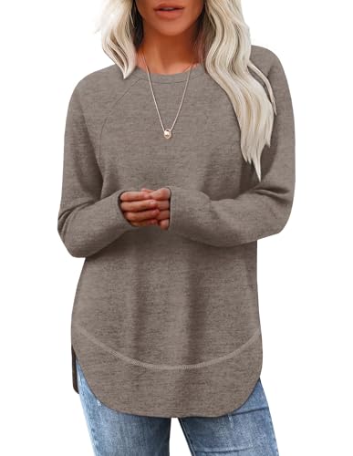 Sampeel Long Sleeve Shirts for Women Tunic Tops Loose Fit Dressy Crew Neck Pullover Sweaters 2026 - color: Coffee, size: Small