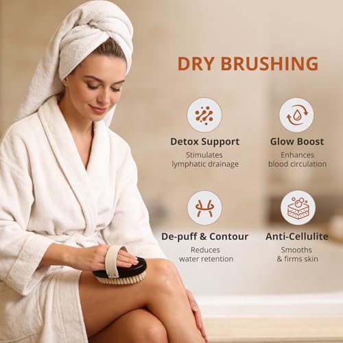 Dry & Wet Body Brush, Natural Boar Bristle Back Scrubber, Brown - color: Dark Brown