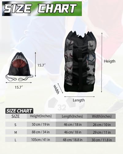 Soccer Ball Bag for Coaches,Heavy Duty Mesh Ball Bag Drawstring Bag - color: Black-2+1 PCS, size: Large