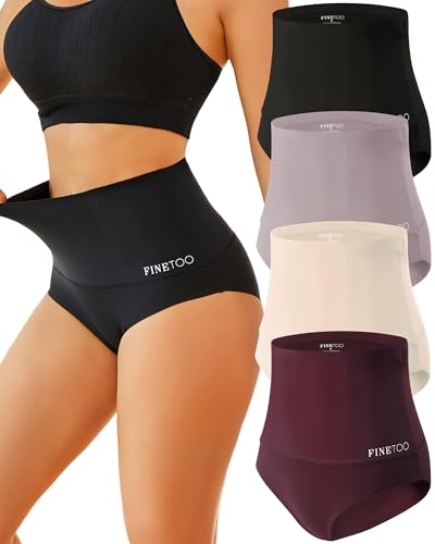 FINETOO Tummy Control Underwear Shapewear for Women Seamless High Waisted Panties Moderate Control Briefs S-3XL - color: A-4pack, size: XX-Large