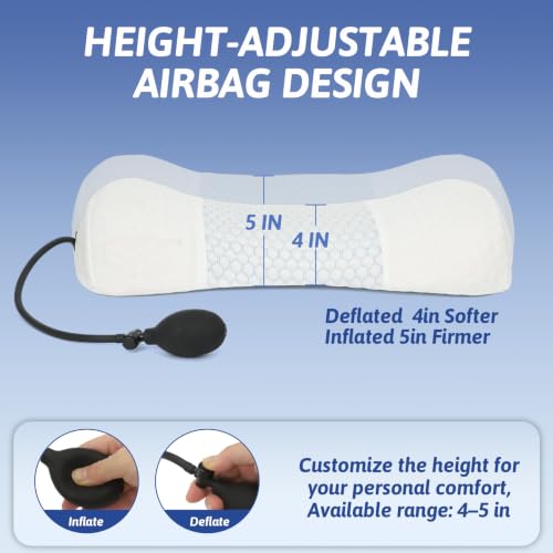 Wdmiya Lumbar Support Pillow for Bed, Adjustable Height 2"-5" Inflatable