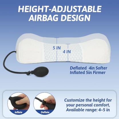 Wdmiya Lumbar Support Pillow for Bed, Adjustable Height 2"-5" Inflatable