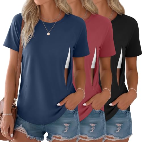 3 Pack Womens Nursing Tops - color: Haze Blue, Dark Pink, Black, size: X-Large