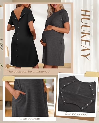Huukeay 2 Pack Labor and Delivery Hospital Gown - color: Black, Dark Gray, size: Medium