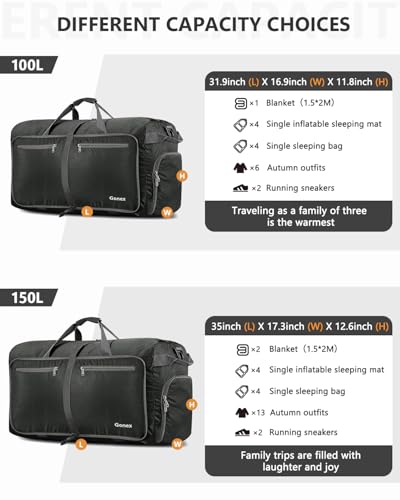 Gonex 80L Foldable Travel Duffle Bag with Shoe Compartment, Lightweight - color: Gray, size: 80L