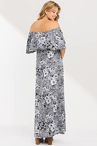 My Bump Women's Ruffle Off The Shoulder Maxi Maternity Dress-Made in USA - color: Blue Lbav, size: Large