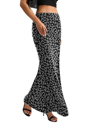 KIFOVEN Women's High Waist Elastic Maxi Skirt - color: Flower-1, size: X-Large