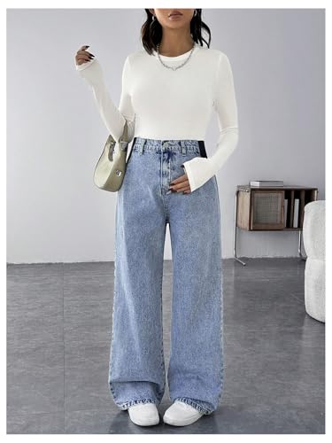 MakeMeChic Women's Maternity Jeans Loose Fit Over The Belly Pants - color: Light Blue, size: Medium