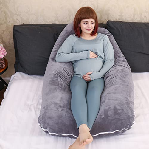 MOON PINE Pregnancy Pillow Cover, U Shaped Body Pillow Cover Only, Velvet Replacement Pillow Case, Fit for 55"x 31" Maternity Pillow (Dark Grey)