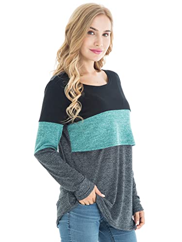 Bearsland Women's 3 Packs Maternity Clothes Long Sleeves Breastfeeding Shirts Nursing Top - color: Gryblk+ltblue+blkgrn(3pack), size: Medium