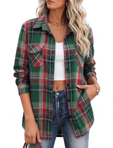Zeagoo Fall Clothes Women Plaid Shirt Flannel Long Sleeve Button Up Shacket