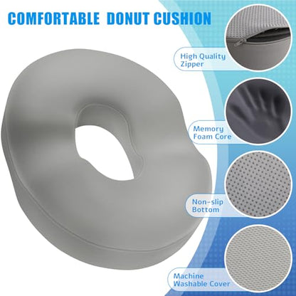 BlissTrends Donut Pillow Seat Cushion, Memory Foam Lifting Cushions - color: Light Grey, size: Large