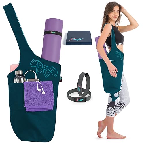 Yoga Mat Bag & Carrier with Pockets for Women - color: Teal 2 Tone