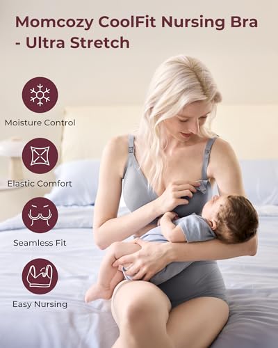 Momcozy CoolFit Nursing Bras for Breastfeeding, Ultra Stretch Seamless Jelly Strip Maternity Bra, Cooling Wireless - color: Gray, size: Large