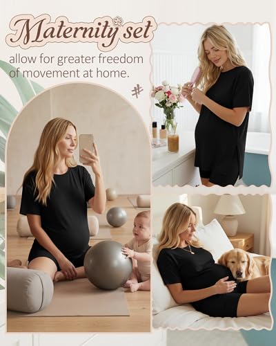 Women's Maternity Pajamas Set 2 Piece Outfits - color: Black, size: X-Large