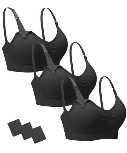 Stelle Nursing Bras Maternity Bralette Seamless for Breastfeeding - color: 3 Pack Black, size: X-Large