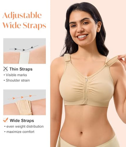 CYDREAM Zip Front Closure Wireless Bras for Women Post Surgery Compression - color: Beige, size: 3X-Large