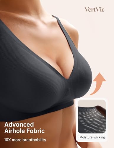 Vertvie Wireless Jelly Bras Push Up Plunge Seamless Supportive - color: Airy Black, size: 3X-Large