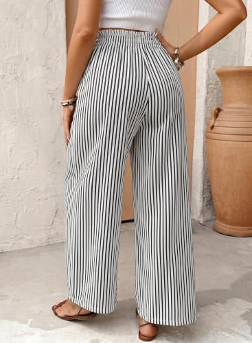 BLENCOT Striped Maternity Pants Tie Waist Fall Pregnancy Postpartum Outfits - color: Black, size: Large