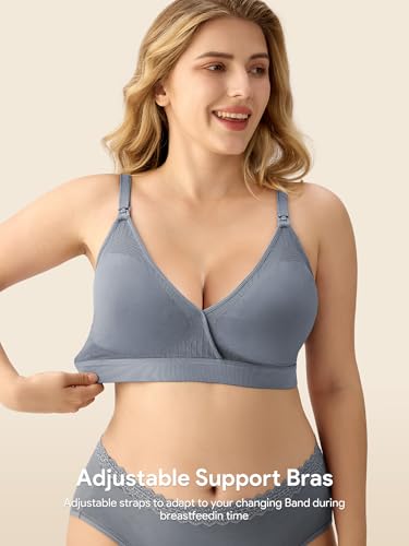 HBselect Nursing Bras for Breastfeeding, Seamless Maternity Bra Wireless - color: A: 5 Pack(black/Grey/Beige/Dusty Blue/Purplebean), size: X-Large