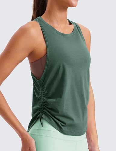 CRZ YOGA Pima Cotton Ruched Tank Top - color: Graphite Green, size: Large