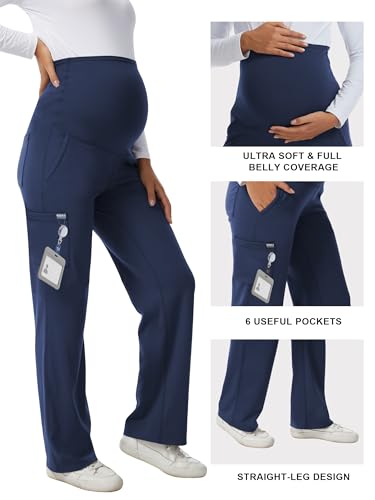 Women's Maternity Scrub Pants with 6 Pockets & 4-Way Stretch - color: Navy, size: XX-Large
