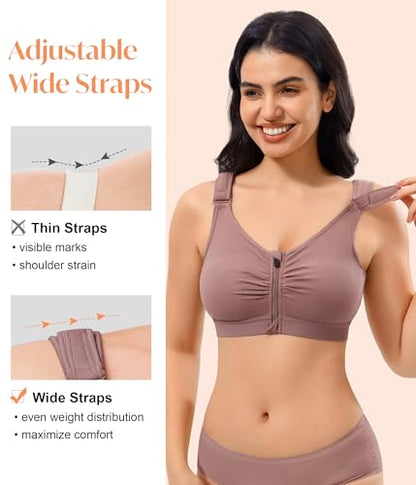 CYDREAM Zip Front Closure Wireless Bras for Women Post Surgery Compression - color: Purple, size: X-Large