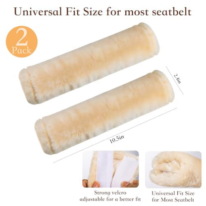 Amooca 2-Pack Soft Furry Universal Seatbelt Cover Car Shoulder Pad - color: Beige, size: 10.5in 2pack