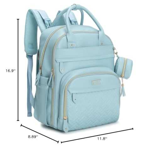BabbleRoo Leather Diaper Bag Backpack - Baby Essentials Travel Baby Bag, Multi function, Water Resistant, with Changing Pad, Stroller Straps & Pacifier Case – Unisex, Powder Blue - color: Vegan Leather Powder Blue, size: Large
