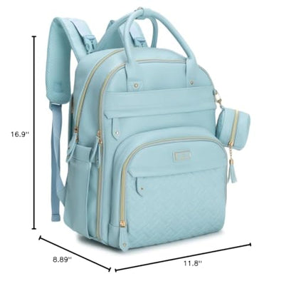 BabbleRoo Leather Diaper Bag Backpack - Baby Essentials Travel Baby Bag, Multi function, Water Resistant, with Changing Pad, Stroller Straps & Pacifier Case – Unisex, Powder Blue - color: Vegan Leather Powder Blue, size: Large