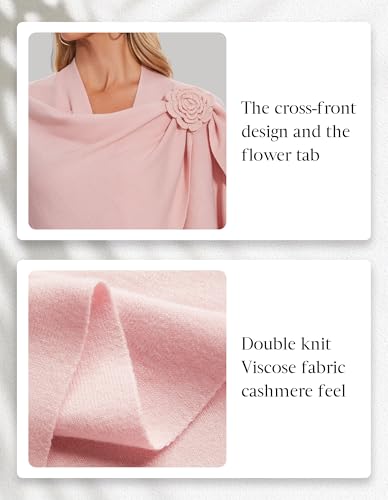 PULI Women Elegant Cross Front Floral Shawl Wraps Poncho Fall Winter - color: Pink