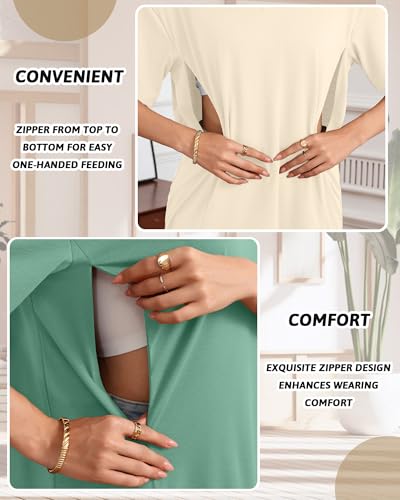 3 Pack Women's Oversize Nursing Shirts - color: Orange, Cream, Light Green, size: X-Large