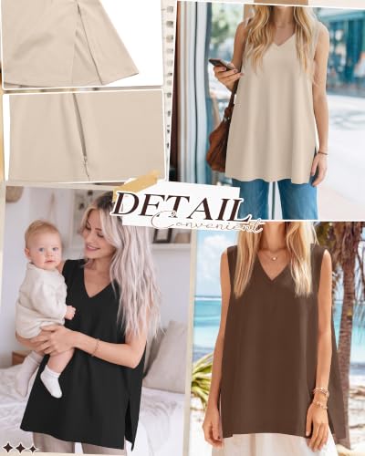 4 Pack Womens Nursing Oversized Tank Tops - color: Charcoal Gray, Cream, Brown, Black, size: Medium