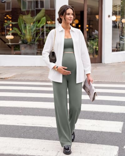G4Free EverGoing Maternity Pants Over the Belly Pregnancy Work Trousers - color: Gray Sage, size: Small