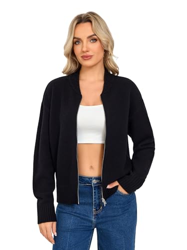 Cardigan Sweaters for Women - Baseball Collar Winter Sweater Jacket - color: Black, size: X-Large