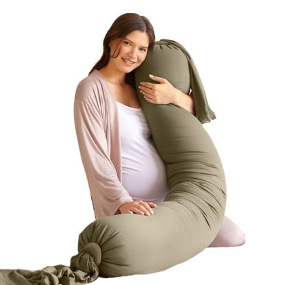 bbhugme Pregnancy Pillow, Dusty Olive - Adjustable Firmness & Shape - color: Dusty Olive
