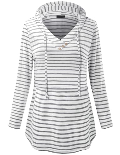 Quinee Women's Long Sleeve Plaid Colorblock Nursing Pullover Hoodie Sweatshirts - color: Black Whites Tripe, size: X-Large