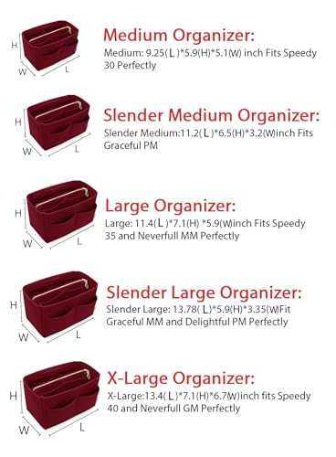 LEXSION Felt Purse Organizer Insert, Tote Bag Shaper Dividers with 5 Sizes - color: Vine Red, size: Regular Medium