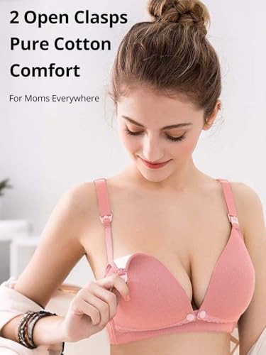Pink Cotton Nursing Bras, Dual Clips Padded Pregnancy Bra - size: (40) B