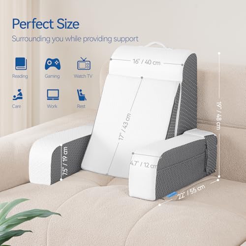 Kayfia Reading Pillow, Gel Memory Foam Back Rest Pillow, 19", White - color: White, size: Standard(19'')