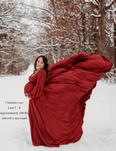 Long Sleeve Maternity Dress for Photoshoot Plus Size - color: Burgudy, size: Medium