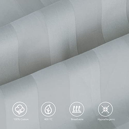 100% Egyptian Cotton King Size Pillow Protectors with Zipper Set of 4 - color: Striped Gray, size: King 4pack