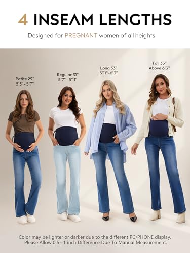 SEVEGO Women's 29"/31"/33"/35" Maternity Bootcut Jeans Over the Belly Pregnancy Flare Stretch Denim Pants Pockets Comfy - color: Light Blue, size: Medium