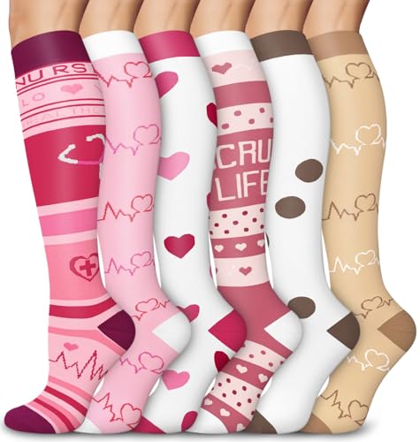 Aoliks Medical Compression Socks for Women & Men, Support Knee High Socks for Running,Nurses,Travel - color: 02 Pink/Brown, size: Small-Medium