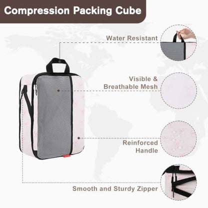 U+U 6 Set Compression Packing Cubes, Travel Organizers (Pink Bow) - color: Pink Bow, size: 6 Set