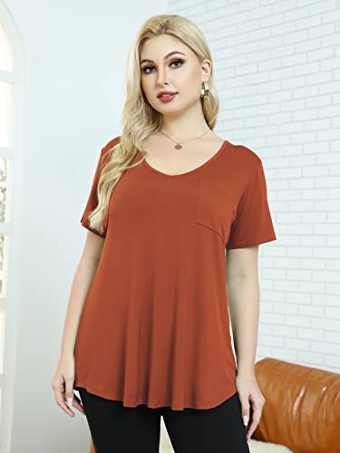 BELAROI Women Plus Size Tops V-Neck Tunics Shirts - color: Dark Orange, size: Medium
