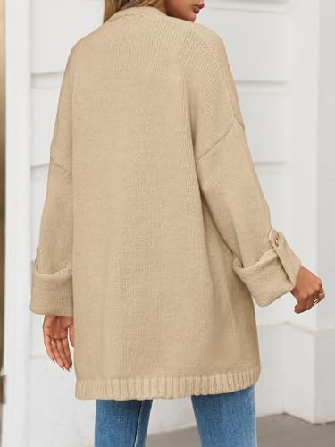 Saodimallsu Womens Oversized Long Cardigan Sweaters Casual Fall Trendy Coat - color: Khaki, size: Medium