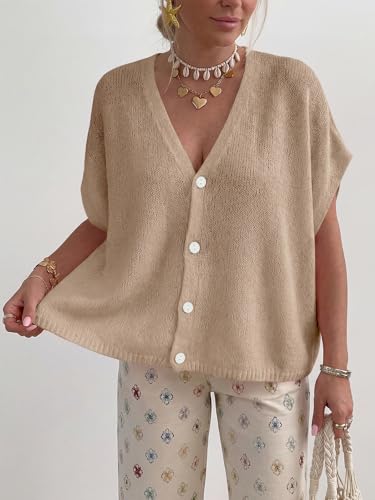 PRETTYGARDEN Womens 2026 Summer Oversized Cardigans Sweaters - color: Khaki, size: XX-Large