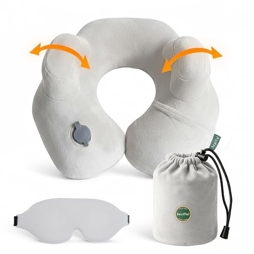 Inflatable Travel Neck Pillow with Adjustable Memory Foam Sides | Lightweight, Soft & Portable Support (Light Gray, Standard) - color: Light Gray